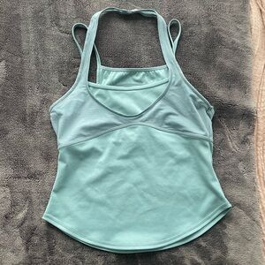 Fp movement by free people double layer halter mesh tank blue green size Small
